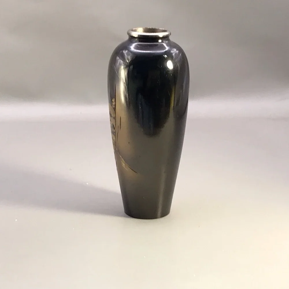 VTG Etched Mixed Metal Japaneses Vase 5
